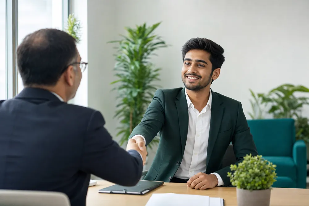 Digital marketing course graduate at a job placement interview in Pune