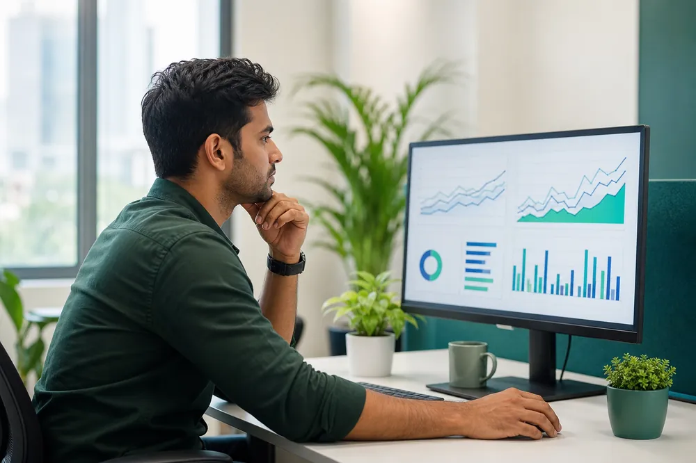 Google Ads analyst reviewing search campaign performance at Blucor Techno Kharadi