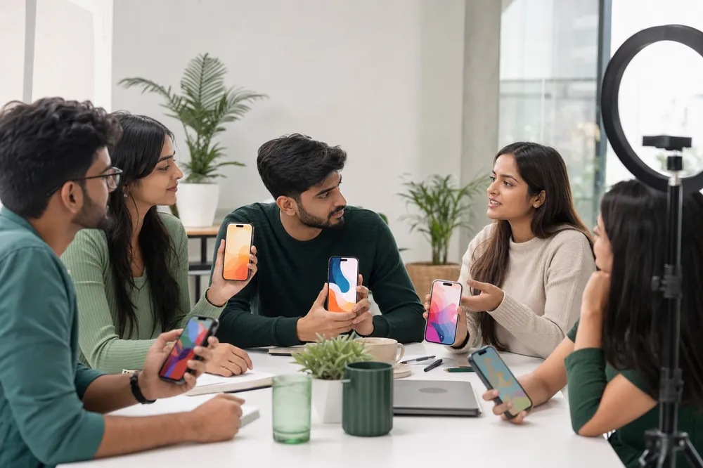 Social media marketing team planning content and reels at Blucor Techno Kharadi
